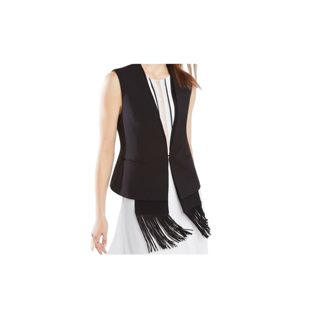 BCBG Max Azria Vest Black‎ Fringe XS Sleeveless Party Cocktail Career